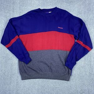Vtg Spalding Men's Sweater Red Navy Blue Crewneck Striped Pullover 90s Size XL